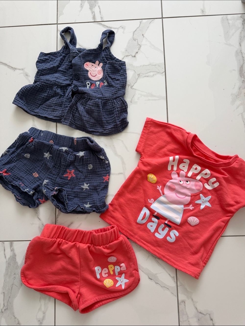 Peppa Pig Two-Piece Set with Navy Star Shorts & Coral Tee